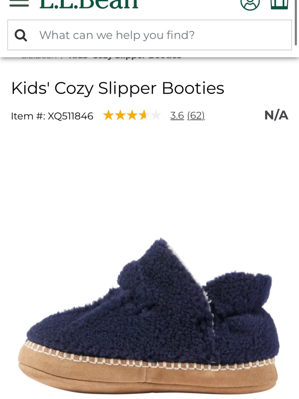L.L. Bean Navy Plush Kids' Cozy Slipper Booties